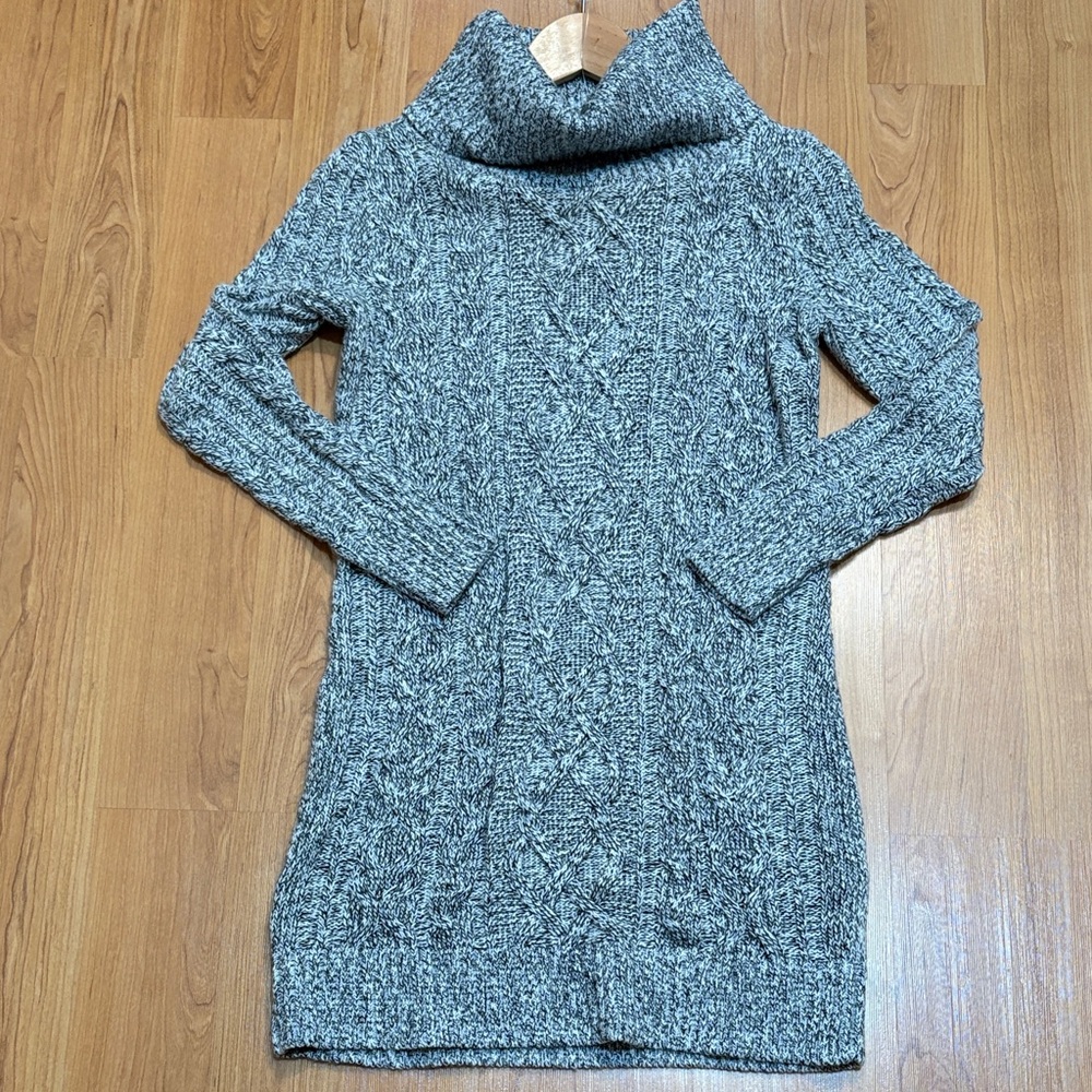 LOFT Gray Cable Knit Cowl Neck Sweater Dress - Picture 9 of 10